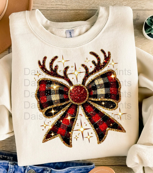 Reindeer Christmas Bow-Full Color DTF Transfer