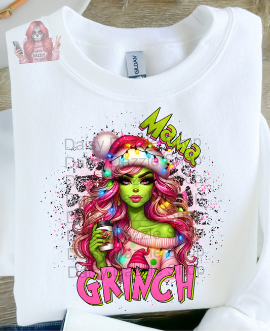 Christmas- pink grinchy mama - Full Color DTF Transfer