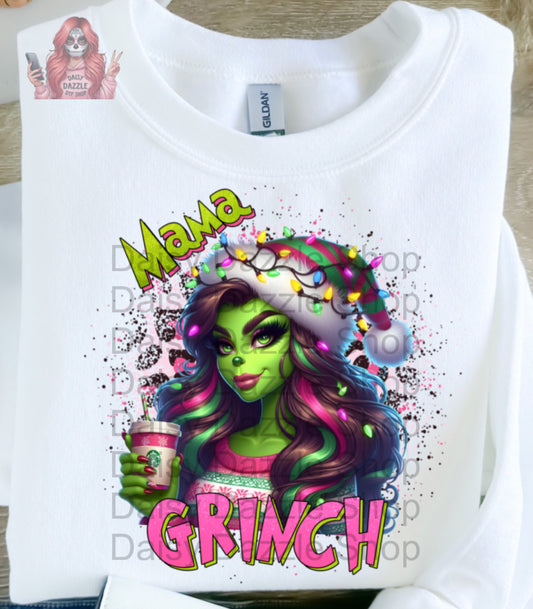 Christmas- black grinchy mama - Full Color DTF Transfer